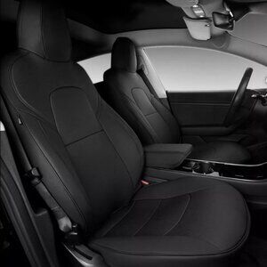 Black PU Leather Custom Fit FRONT Car Seat Covers For Tesla Model 3 - 2017-2023
